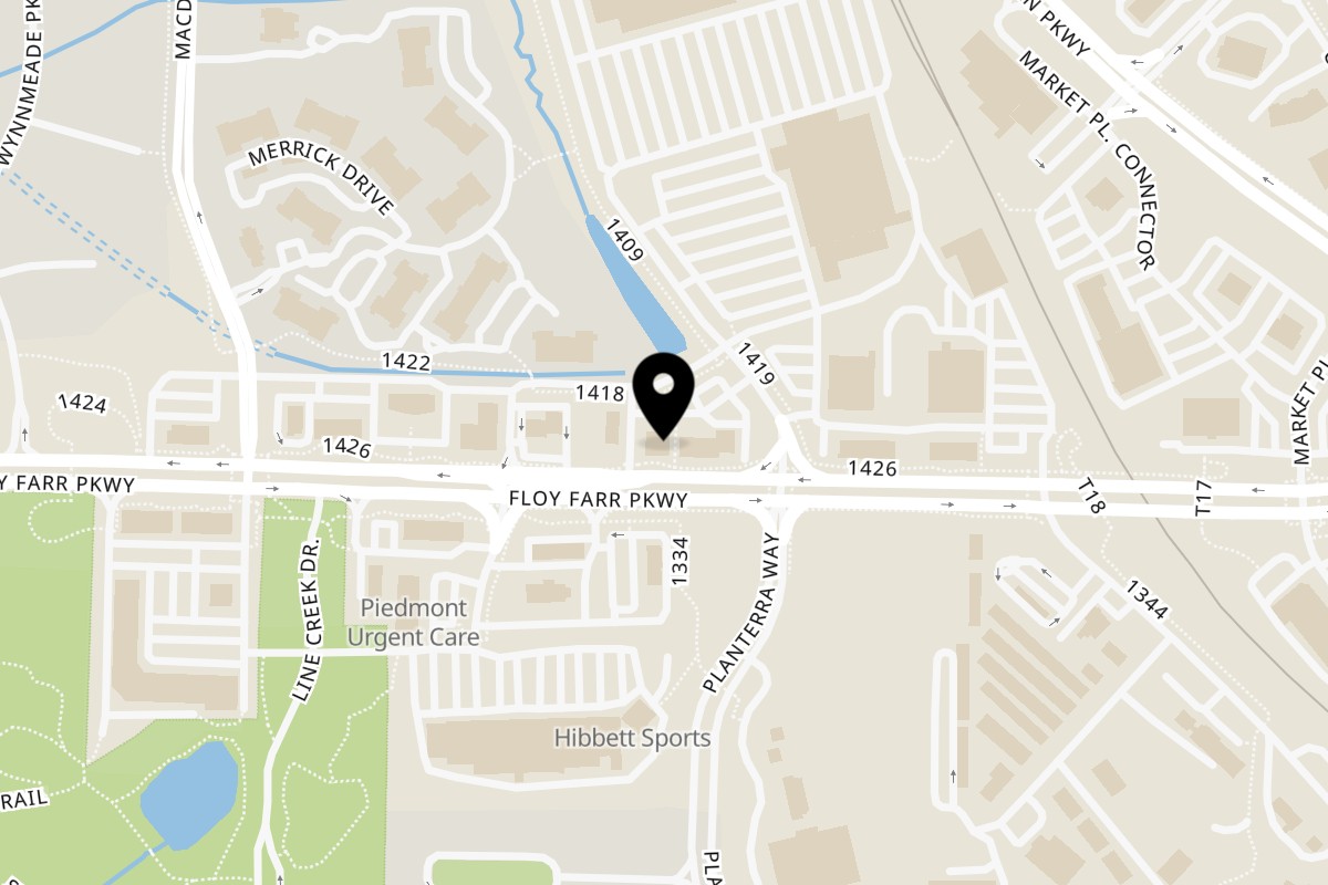 Map showing the location of Pizza 54 on 2731 GA-54 in Peachtree City